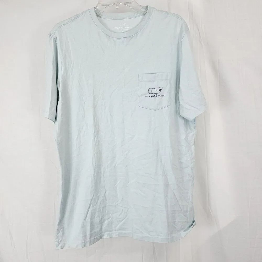 Vineyard Vines Men's Size Medium Light Blue Graphic Pocket T Shirt Whale